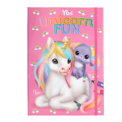 Depesche 13741 Ylvi Unicorn Fun Colouring Book with 24 Figurely Die-Cut Pages for Creating Unicorn Motifs, Includes 3 Sticker Sheets