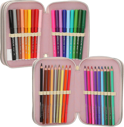 Depesche 13975 Miss Melody - Filled 3-Compartment Pencil Case in Light Yellow, with Horse Motif and Applied Mane, Pencil Case with Coloured Pencils, Scissors, Ruler and Much More