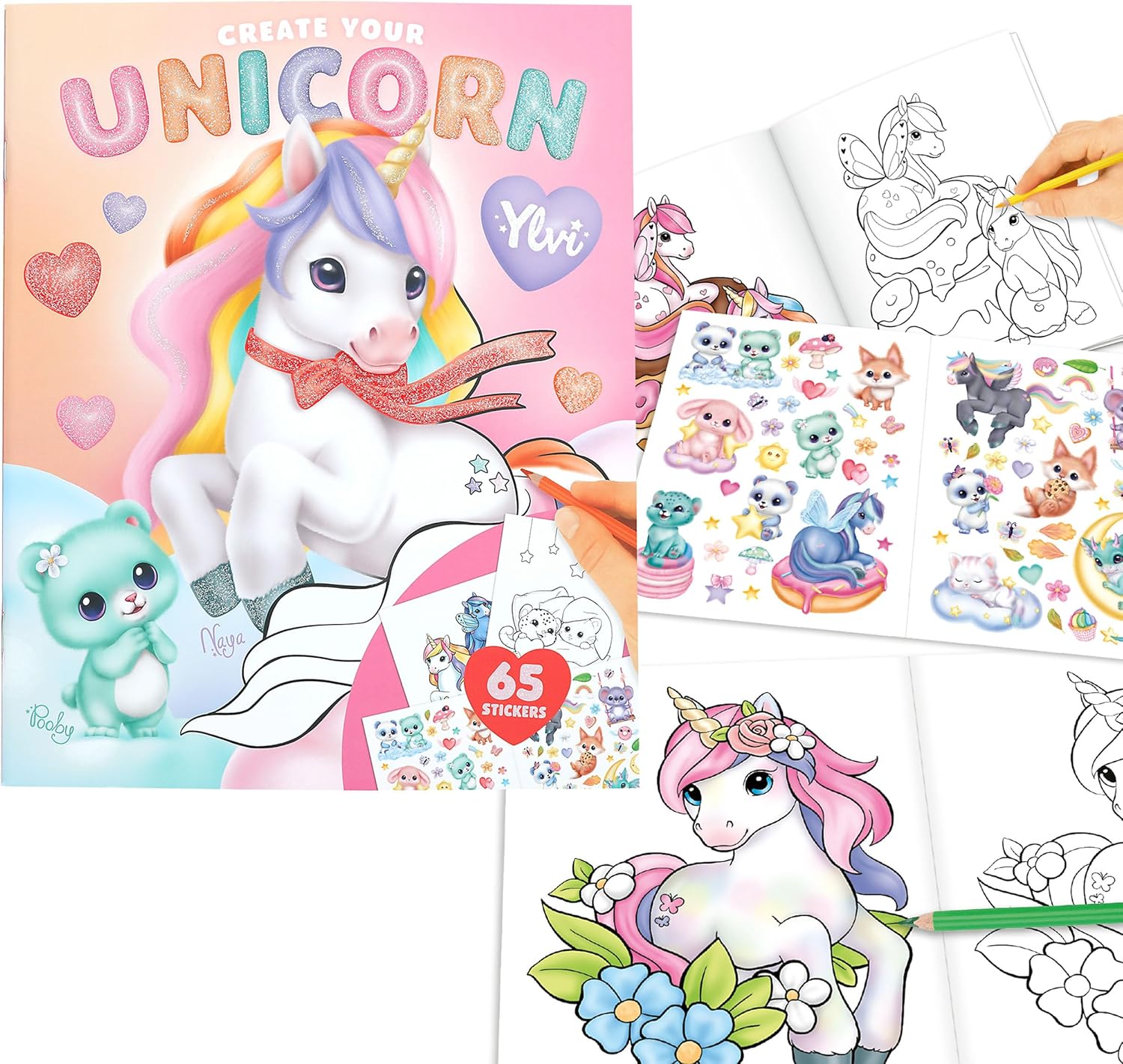 Depesche 14209 Ylvi Create Your Unicorn Colouring Book with 13 Pages of Pre-Printed Unicorn Motifs for Colouring, Includes Colouring Pages and 2 Pages of Stickers