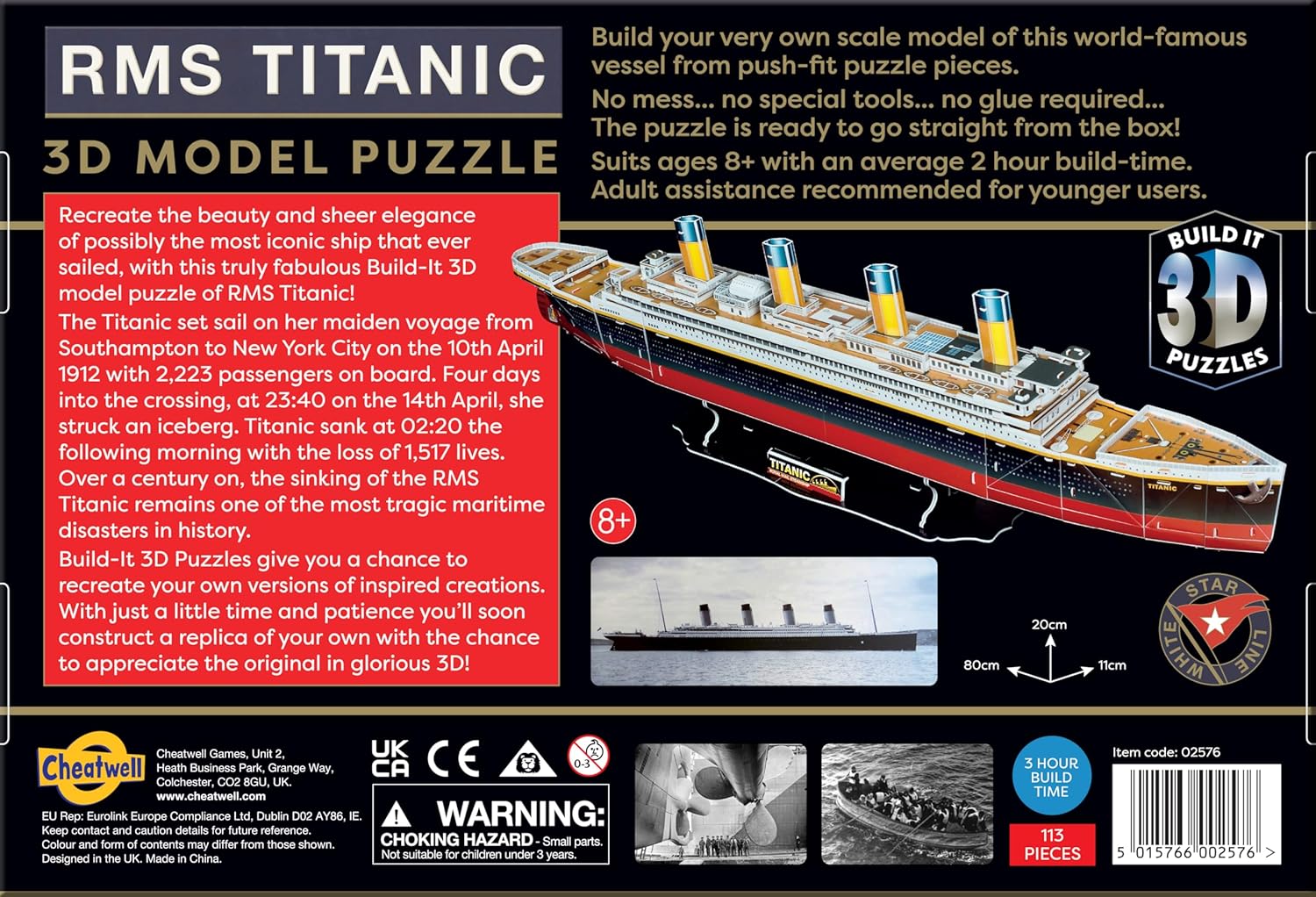 Cheatwell Games - BYO Large Scale 3D Puzzle of The Titanic - Model Kits Ship, Jigsaw Family Puzzles and Cruise Ship 3-D Puzzles Gifts for Kids and Adults, 113 Pieces
