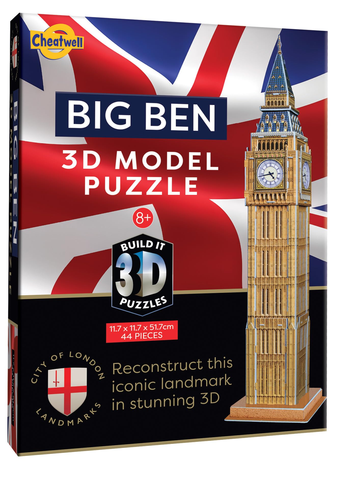 Cheatwell Games - BYO 3D Big Ben - 3D Puzzles For Kids & Adults - Model Kit To Build - Gift For Children and Adults - 44 Pieces - Ages 8+