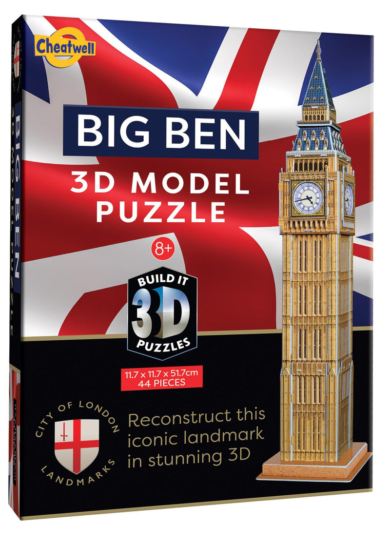 Cheatwell Games - BYO 3D Big Ben - 3D Puzzles For Kids & Adults - Model Kit To Build - Gift For Children and Adults - 44 Pieces - Ages 8+