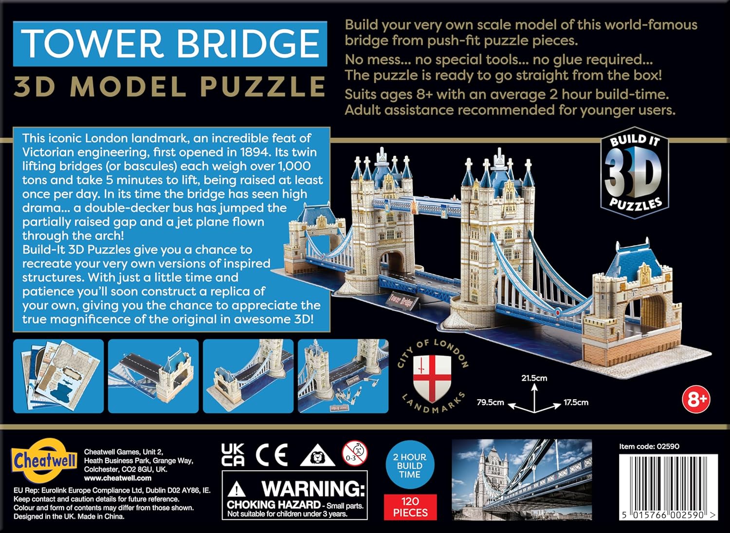 Cheatwell Games - BYO 3D Puzzle of Tower Bridge London - 3D Puzzles for Kids Adults - Large Jigsaw Puzzles for Kids Model Kit Game Toy to Build - Gifts for Children and Adults, 120 Pieces