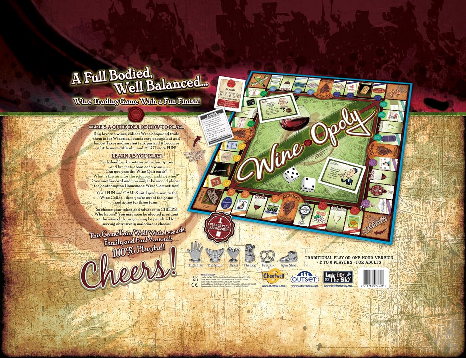 Wine-Opoly Property Trading Board Game - Game for Adults, Strategy Fun For 2 to 6 Players, 18+ - A Full Bodied Well Balanced Wine Trading Game