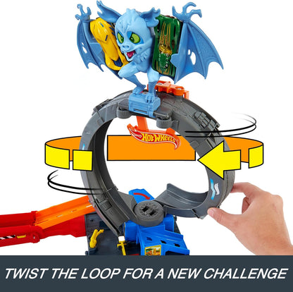 Hot Wheels Let's Race Netflix - City Toy Car Track Set, Bat Loop Attack with Adjustable Loop & Launcher, 1:64 Scale Toy Car, HTN78