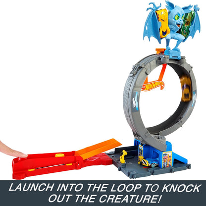 Hot Wheels Let's Race Netflix - City Toy Car Track Set, Bat Loop Attack with Adjustable Loop & Launcher, 1:64 Scale Toy Car, HTN78