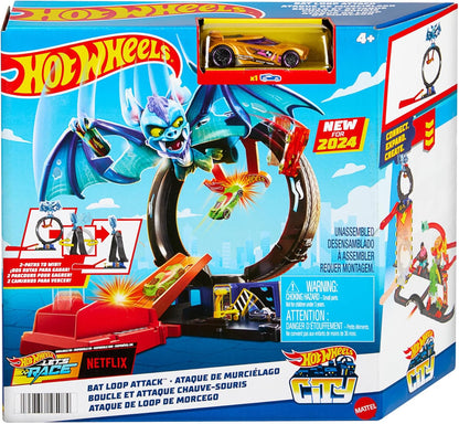 Hot Wheels Let's Race Netflix - City Toy Car Track Set, Bat Loop Attack with Adjustable Loop & Launcher, 1:64 Scale Toy Car, HTN78