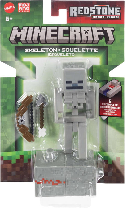 Mattel Minecraft Toys, Skeleton Action Figure with Accessory & Redstone Building Piece, 3.25-inch Scale Collectible Set Inspired by Video Game, JJR93