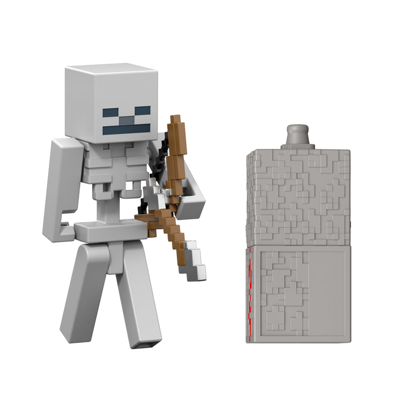 Mattel Minecraft Toys, Skeleton Action Figure with Accessory & Redstone Building Piece, 3.25-inch Scale Collectible Set Inspired by Video Game, JJR93