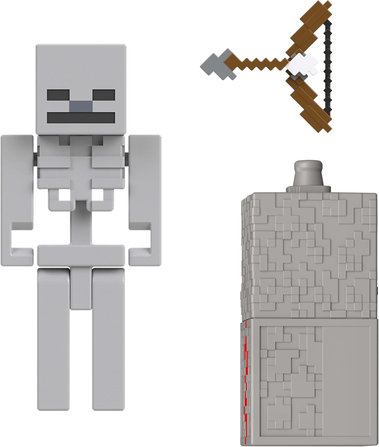 Mattel Minecraft Toys, Skeleton Action Figure with Accessory & Redstone Building Piece, 3.25-inch Scale Collectible Set Inspired by Video Game, JJR93