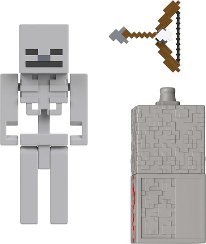 Mattel Minecraft Toys, Skeleton Action Figure with Accessory & Redstone Building Piece, 3.25-inch Scale Collectible Set Inspired by Video Game, JJR93