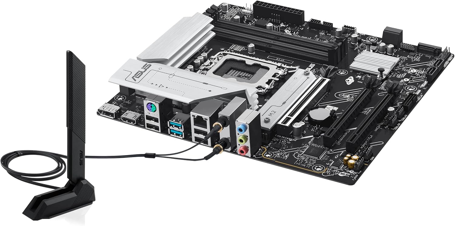 ASUS Intel B760 (LGA 1700) mATX Motherboard (DDR5, PCIe 5.0 Ready, 2x M.2 Slots, WIFI 6E, Realtek 2.5Gb Ethernet, DisplayPort, HDMI, SATA 6 Gbps, h. USB 10Gbps Type-A & v. USB 5Gbps Type-C, Aura S
