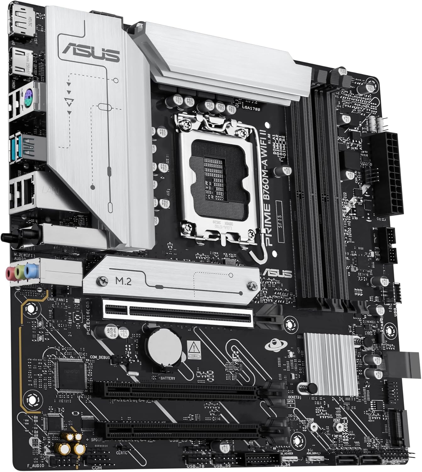 ASUS Intel B760 (LGA 1700) mATX Motherboard (DDR5, PCIe 5.0 Ready, 2x M.2 Slots, WIFI 6E, Realtek 2.5Gb Ethernet, DisplayPort, HDMI, SATA 6 Gbps, h. USB 10Gbps Type-A & v. USB 5Gbps Type-C, Aura S