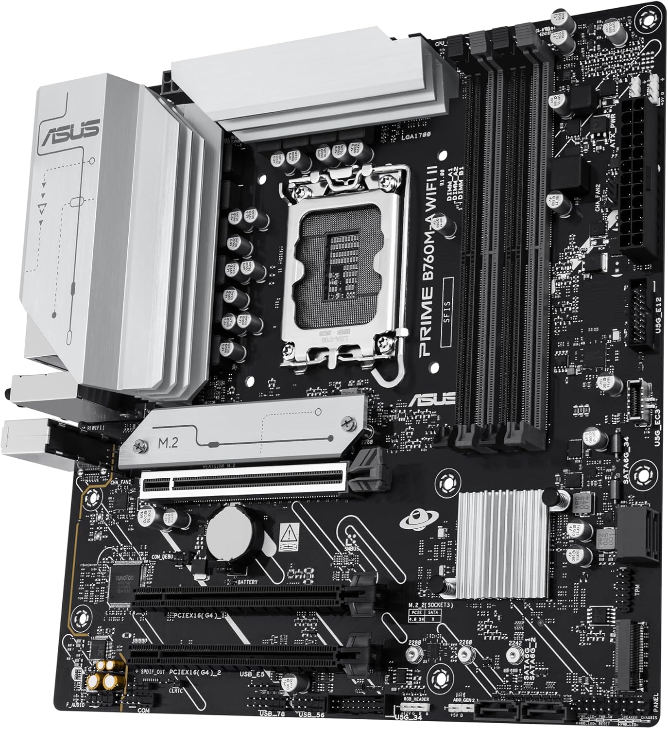 ASUS Intel B760 (LGA 1700) mATX Motherboard (DDR5, PCIe 5.0 Ready, 2x M.2 Slots, WIFI 6E, Realtek 2.5Gb Ethernet, DisplayPort, HDMI, SATA 6 Gbps, h. USB 10Gbps Type-A & v. USB 5Gbps Type-C, Aura S