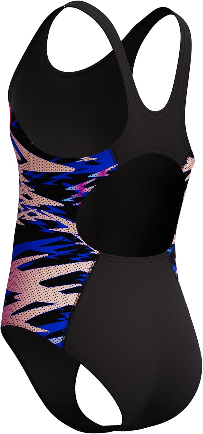 Speedo Girls Hyperboom Splice Muscleback Swimsuit Swimming Costume Anthracite/Margarita Pink