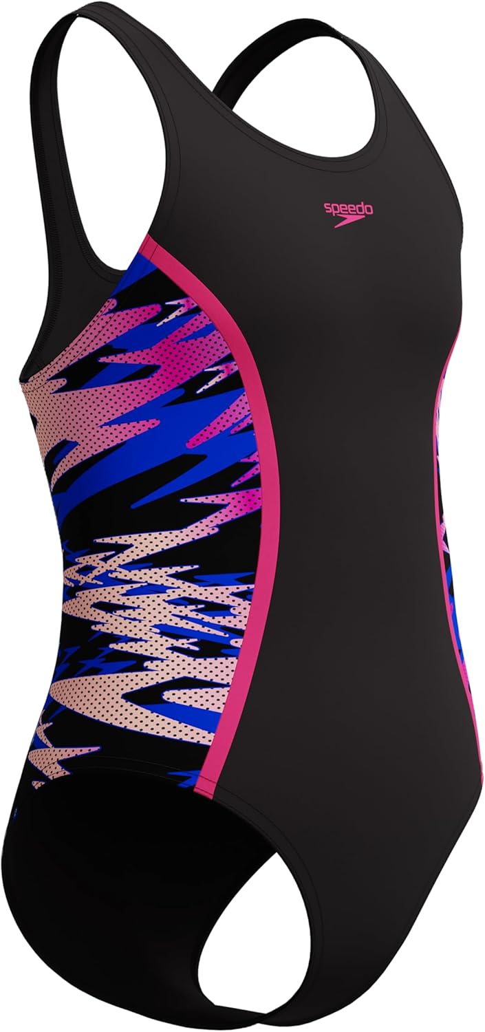 Speedo Girls Hyperboom Splice Muscleback Swimsuit Swimming Costume Anthracite/Margarita Pink