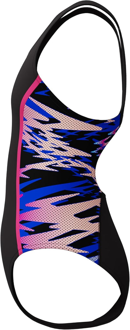 Speedo Girls Hyperboom Splice Muscleback Swimsuit Swimming Costume Anthracite/Margarita Pink