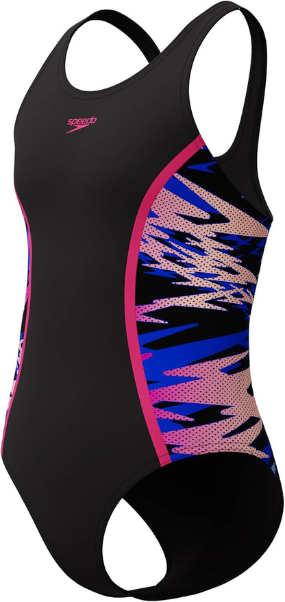 Speedo Girls Hyperboom Splice Muscleback Swimsuit Swimming Costume Anthracite/Margarita Pink