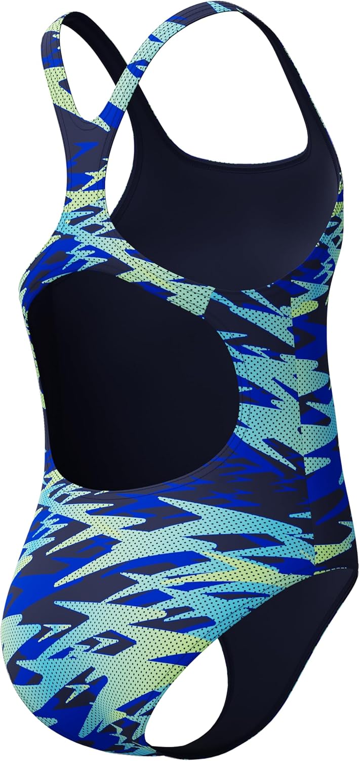 Speedo Girls Hyperboom Print Medalist Swimsuit Swimming Costume Peacoat