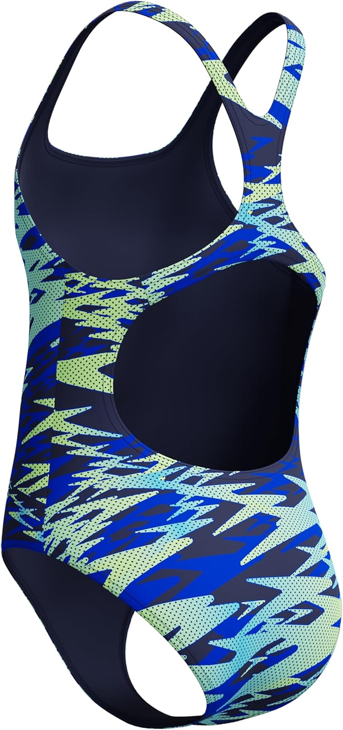 Speedo Girls Hyperboom Print Medalist Swimsuit Swimming Costume Peacoat