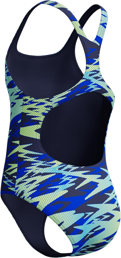 Speedo Girls Hyperboom Print Medalist Swimsuit Swimming Costume Peacoat