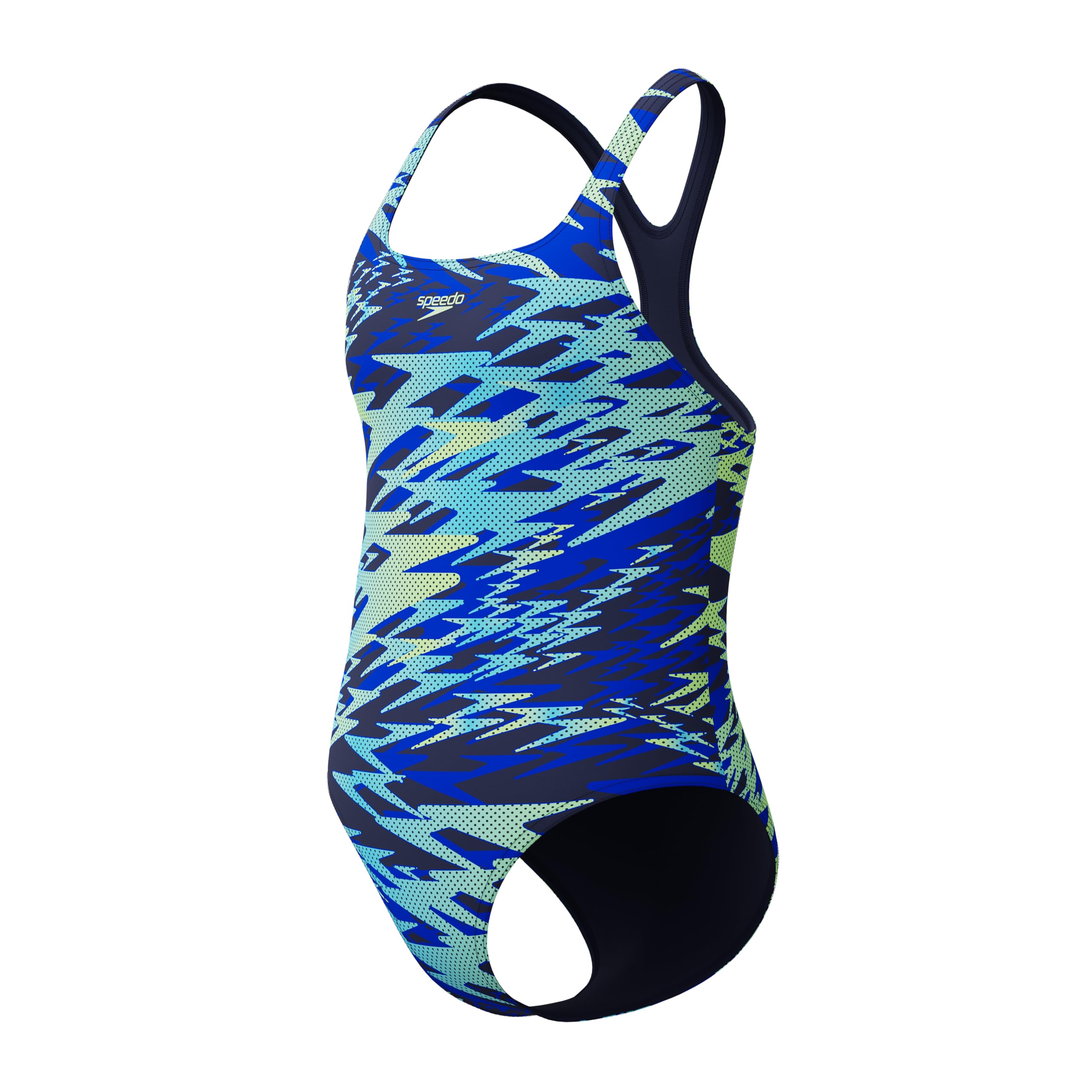 Speedo Girls Hyperboom Print Medalist Swimsuit Swimming Costume Peacoat