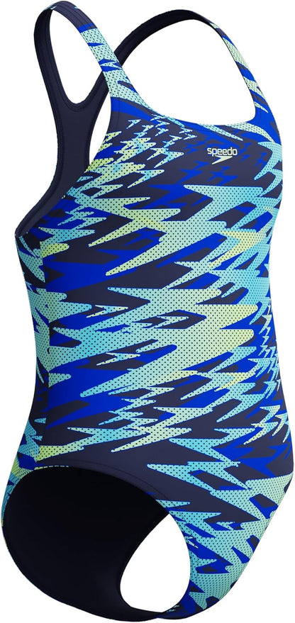 Speedo Girls Hyperboom Print Medalist Swimsuit Swimming Costume Peacoat