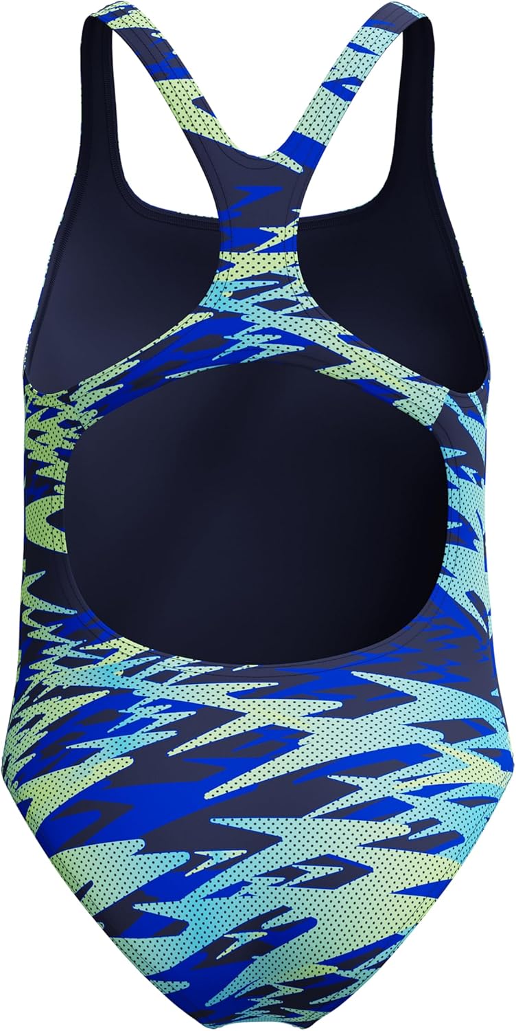 Speedo Girls Hyperboom Print Medalist Swimsuit Swimming Costume Peacoat