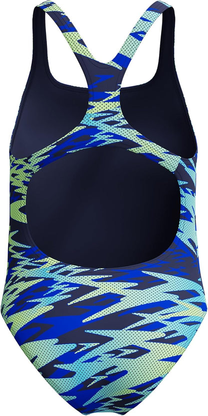 Speedo Girls Hyperboom Print Medalist Swimsuit Swimming Costume Peacoat