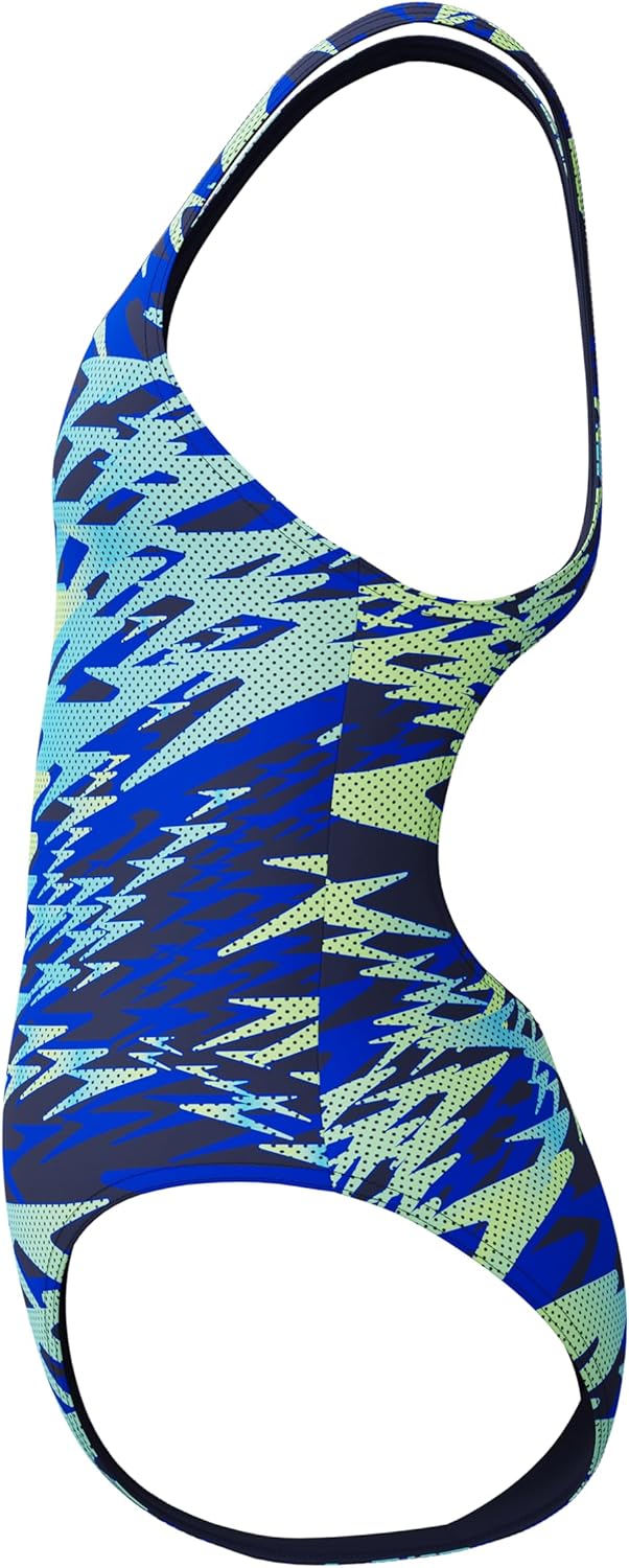 Speedo Girls Hyperboom Print Medalist Swimsuit Swimming Costume Peacoat