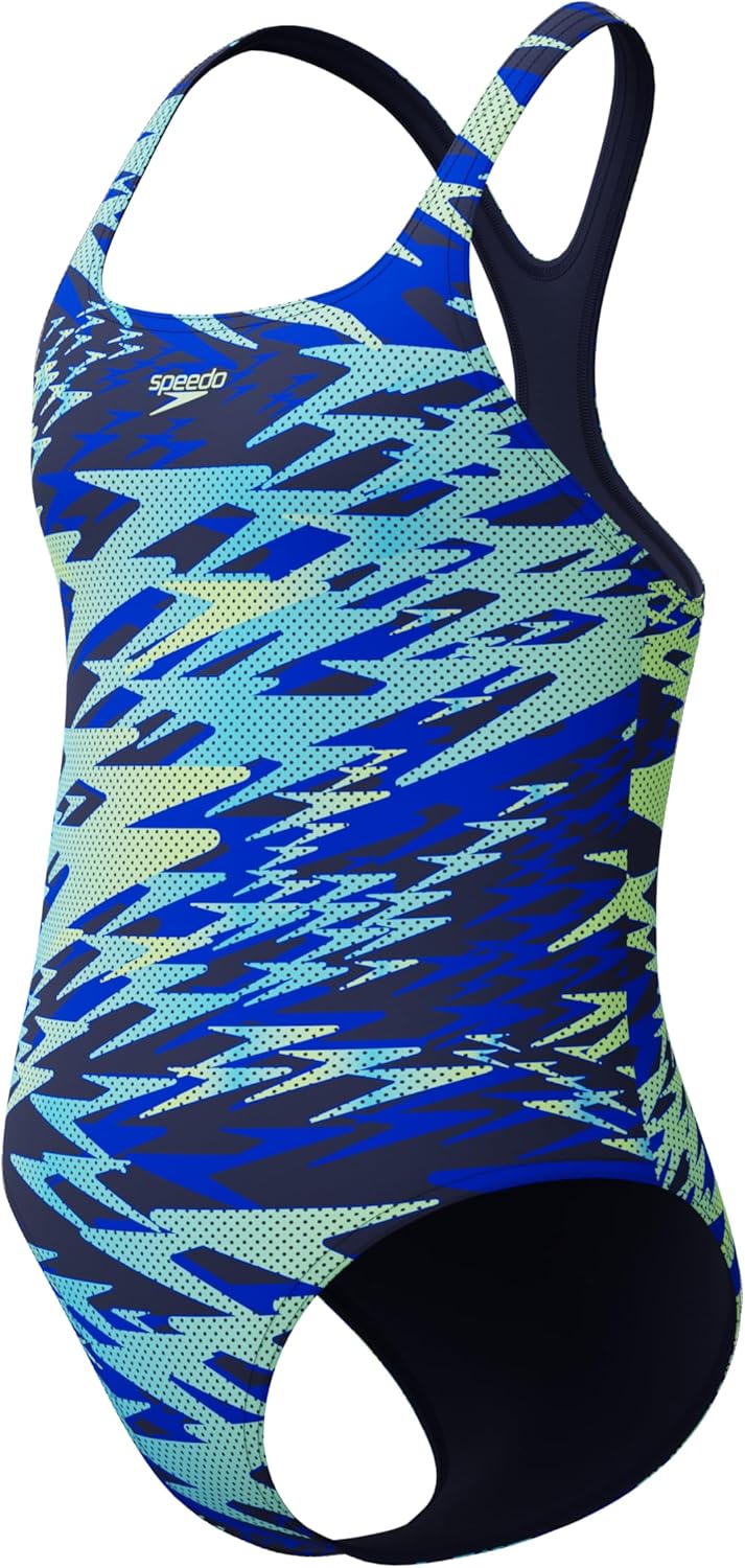 Speedo Girls Hyperboom Print Medalist Swimsuit Swimming Costume Peacoat
