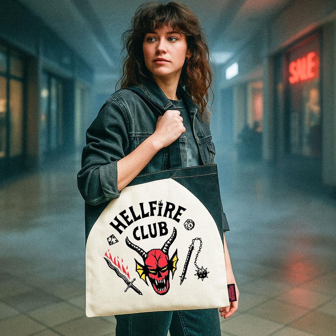 Borsa riutilizzabile Stranger Things con stampa ufficiale | Shopper grande per supermercati, scuole o viaggi