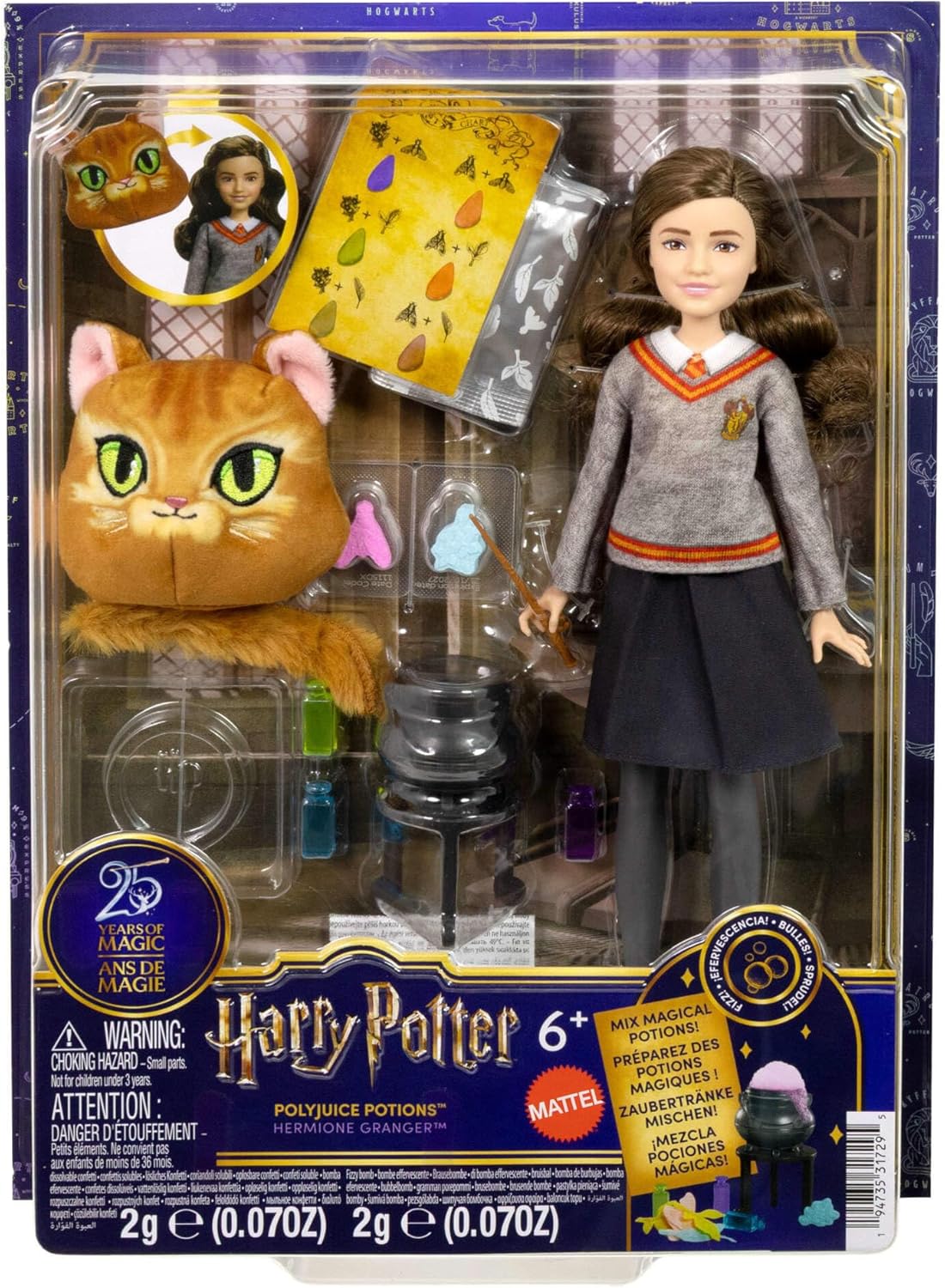 Mattel Harry Potter Toys, Polyjuice Potions Hermione Granger Doll & Playset, Movie-Inspired Hogwarts Uniform, 13 Accessories & Fizz, JGM21