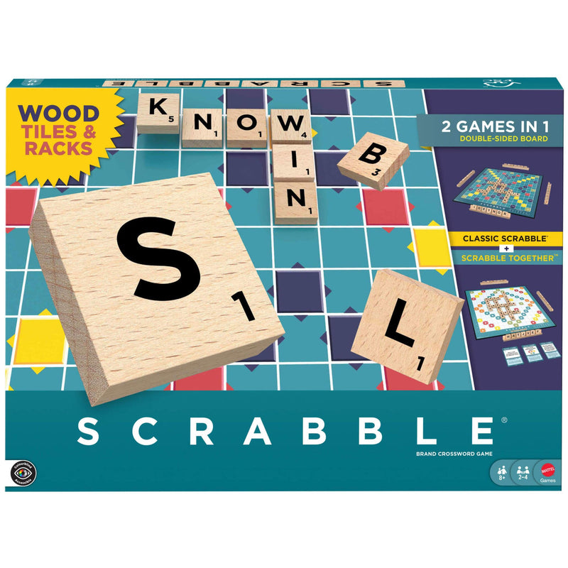 Mattel Games Scrabble Board Game, Classic Family Word Fun, featuring Wooden Letter Tiles and Racks, with Two Ways to Play for 2-4 Players, JGR61