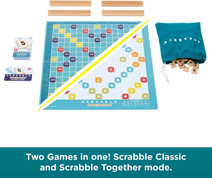 Mattel Games Scrabble Board Game, Classic Family Word Fun, featuring Wooden Letter Tiles and Racks, with Two Ways to Play for 2-4 Players, JGR61