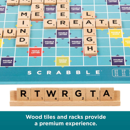 Mattel Games Scrabble Board Game, Classic Family Word Fun, featuring Wooden Letter Tiles and Racks, with Two Ways to Play for 2-4 Players, JGR61