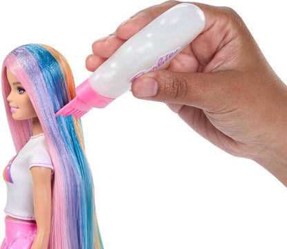 Barbie Rainbow Sparkle Hair Doll, Extra-Long and Colorful Hair with 12 Styling Accessories like Glitter Tube, Brush, Clips, Hair Dryer and More, JJP07