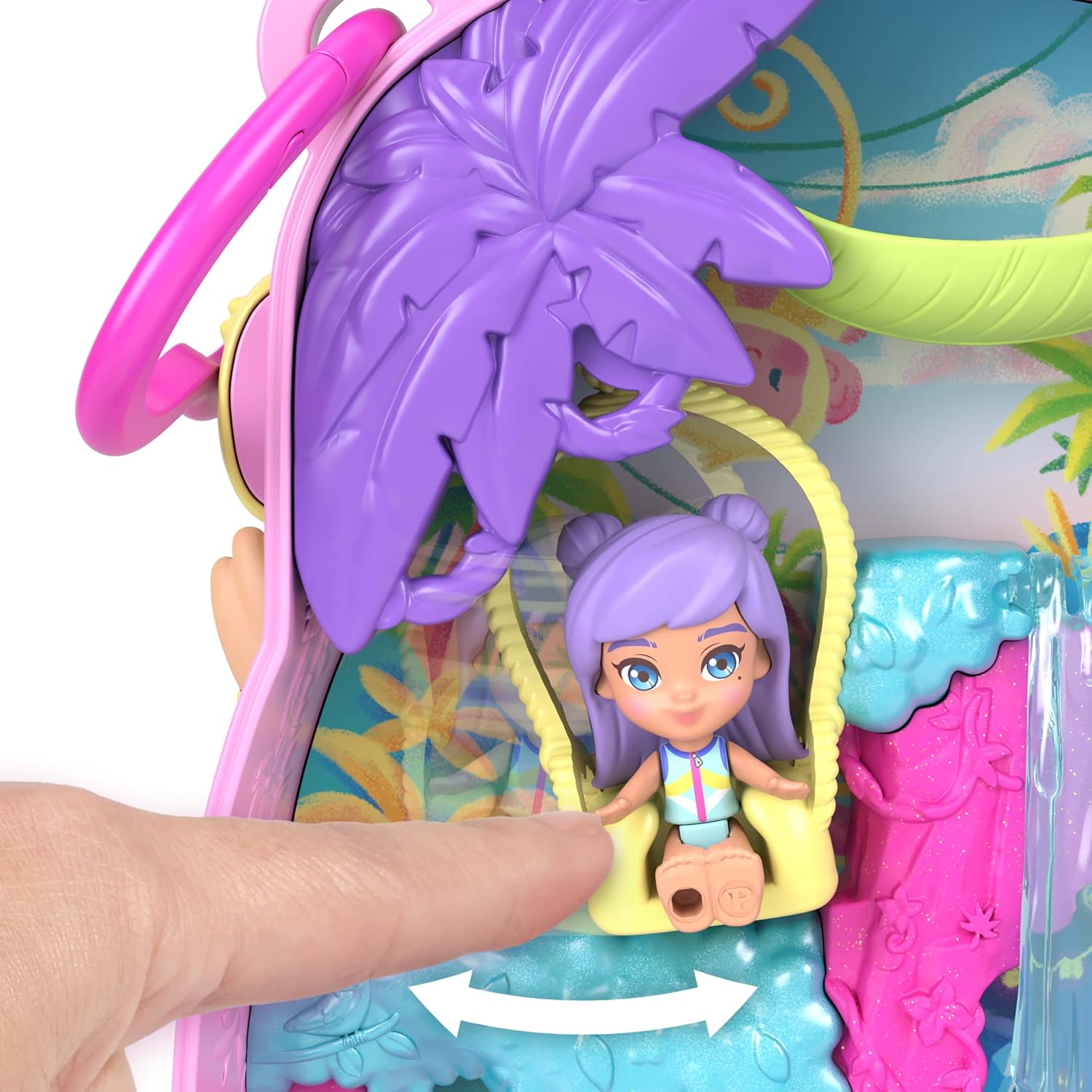 Polly Pocket Dolls and Playset, Pineapple Monkey Compact, Travel Toy with 1 Micro Doll, Pet, Hammock, Fruit Themed Accessories, JKC49
