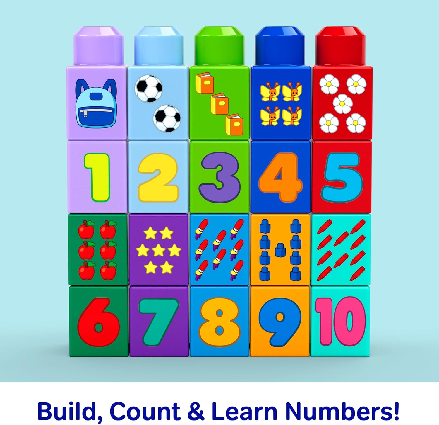 MEGA BLOKS First Builders Toddler Block Toys Set, Build & Count Bus 45 Pieces, Learn Numbers and Counting, Yellow, Ages 1+ Years, JKG34