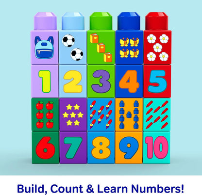 MEGA BLOKS First Builders Toddler Block Toys Set, Build & Count Bus 45 Pieces, Learn Numbers and Counting, Yellow, Ages 1+ Years, JKG34