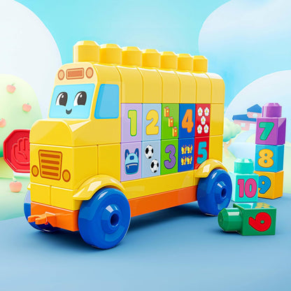 MEGA BLOKS First Builders Toddler Block Toys Set, Build & Count Bus 45 Pieces, Learn Numbers and Counting, Yellow, Ages 1+ Years, JKG34