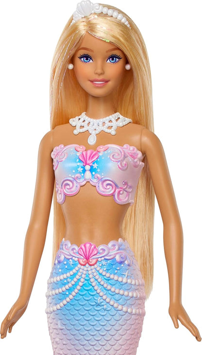 Barbie Bubble Sparkle Mermaid Doll with Bubble-Making Feature & Solution, Tray & Hairbrush, Plus Long, Color-Streaked Blonde Hair, JLW56