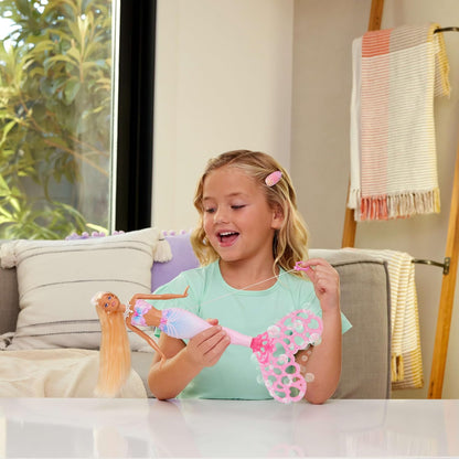 Barbie Bubble Sparkle Mermaid Doll with Bubble-Making Feature & Solution, Tray & Hairbrush, Plus Long, Color-Streaked Blonde Hair, JLW56