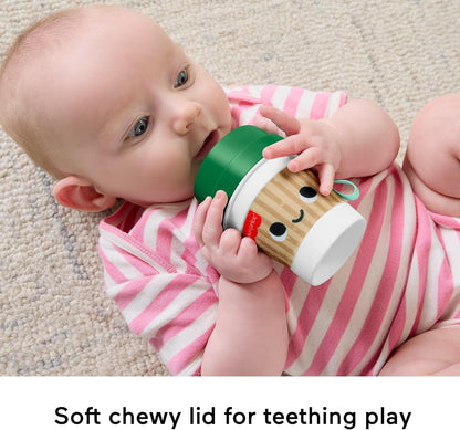 Fisher-Price Baby Toy Mini Me Moments Coffee Cup Teether Newborn Rattle with BPA-Free Lid for Sensory Play Infants Ages 3+ Months