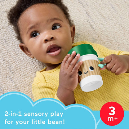 Fisher-Price Baby Toy Mini Me Moments Coffee Cup Teether Newborn Rattle with BPA-Free Lid for Sensory Play Infants Ages 3+ Months