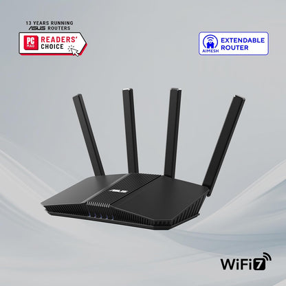 ASUS RT-BE55, Router Estensibile Smart AiMesh Dual-band BE3600 WiFi 7 (802.11be), Porta 2.5G, Fino a 3 SSIDs per i Device IoT, Parental Control e VPN, Advanced Network Security, Nero