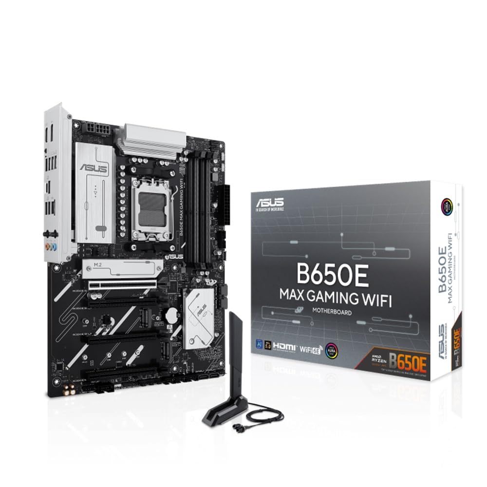 ASUS B650E MAX Gaming WiFi Motherboard Socket AMD AM5 (ATX, DDR5, PCIe 5.0, 3X M.2, Wi-Fi 6E, Realtek 2.5Gb Ethernet, DisplayPort, HDMI, BIOS Flashback, Aura Sync