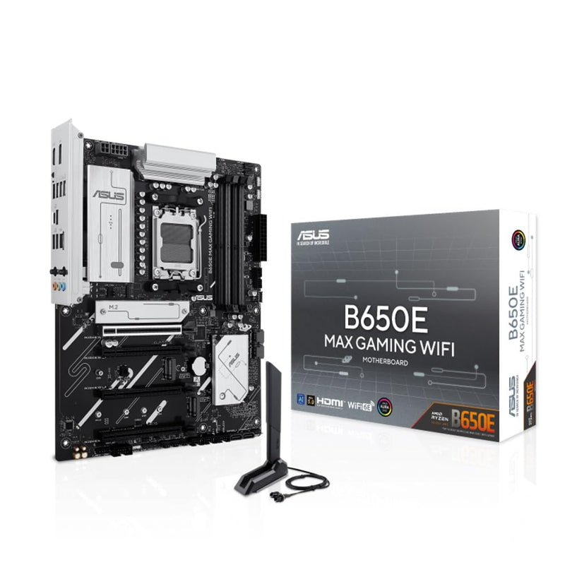 ASUS B650E MAX Gaming WiFi Motherboard Socket AMD AM5 (ATX, DDR5, PCIe 5.0, 3X M.2, Wi-Fi 6E, Realtek 2.5Gb Ethernet, DisplayPort, HDMI, BIOS Flashback, Aura Sync