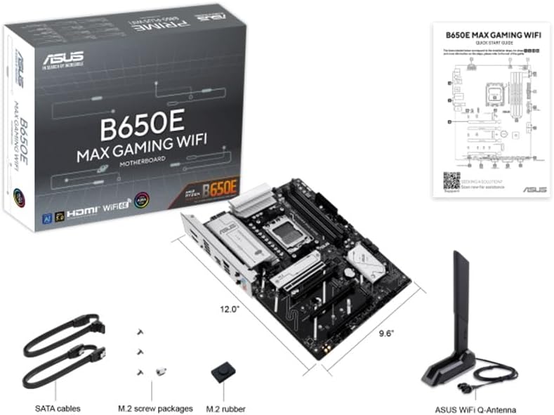 ASUS B650E MAX Gaming WiFi Motherboard Socket AMD AM5 (ATX, DDR5, PCIe 5.0, 3X M.2, Wi-Fi 6E, Realtek 2.5Gb Ethernet, DisplayPort, HDMI, BIOS Flashback, Aura Sync