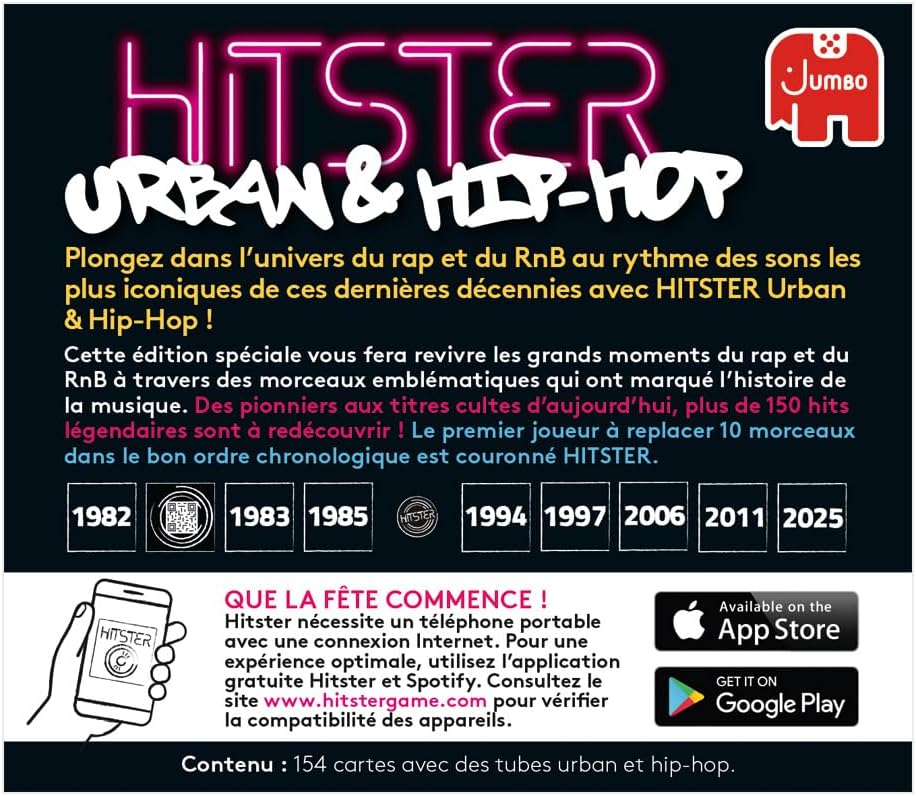 Hitster Extention Urban & Hip-Hop - Board Game and Musical Atmosphere – Adult Game – Rediscover the Hits of Urban Music, R&B, Rap – with Family and Friends – 2 to 10 Players – Ages 16 and Above